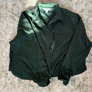 Dark Green cropped Button-Up Shirt